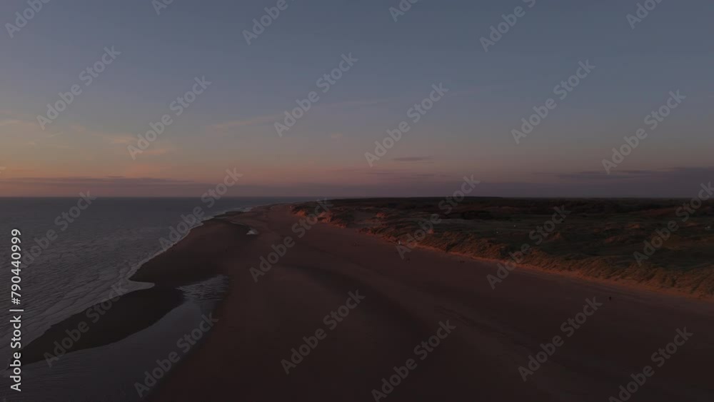 Aerial view of Formby beach in Merseyside during beautiful sunset