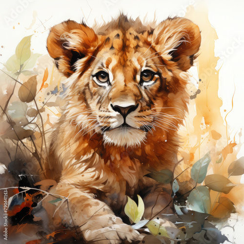 Watercolor Asiatic Lion  clipart Illustration  Generative Ai