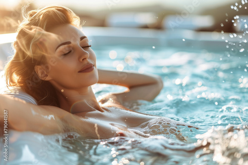Photo of a Beautiful Woman Relaxing in Spa  Generative AI