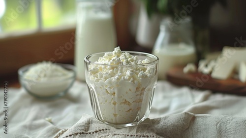 Glass and bowl of cottage cheese