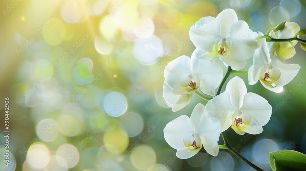 White flower with yellow centers on branch White flower with yellow centers on branch