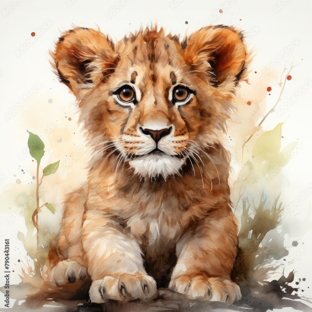 Watercolor Barbary Lion, clipart Illustration, Generative Ai