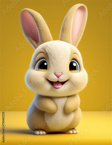 Cute baby bunny rabbit with happy smile and big eyes