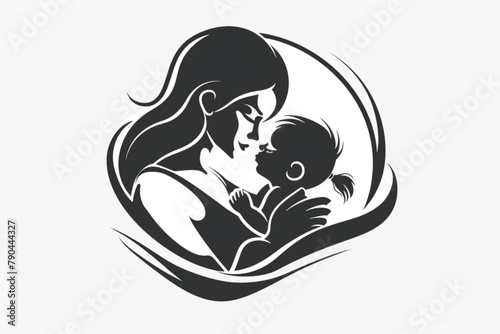 simple mother and baby icon, lactating symbol vector vector icon, white background, black colour icon photo