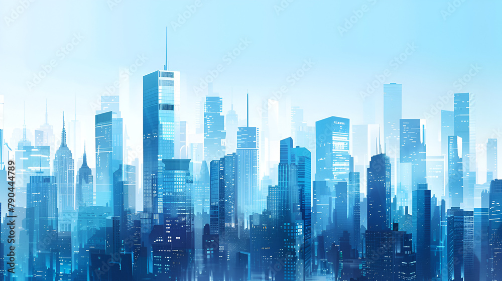 Fototapeta premium A city skyline with skyscrapers representing various financial institutions, banks, and real estate companies
