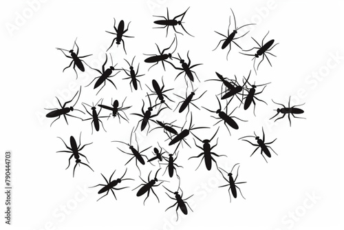 swarms of flying mosquitoes illustration vector icon, white background, black colour icon