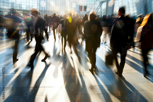 Long exposure shot of crowdy business people walking in fast motion