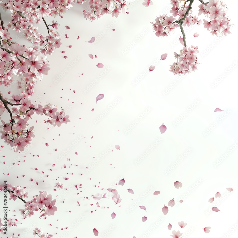 Capture the intricate details of a blossoming cherry blossom tree in watercolor, showcasing a high-angle view as delicate petals fall softly to the ground Capture the intricate details of a blossoming cherry blossom tree in watercolor, showcasing a high-angle view as delicate petals fall softly to the ground