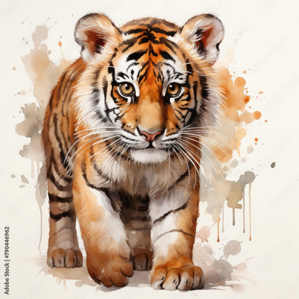 Watercolor Bengal tiger, clipart Illustration, Generative Ai