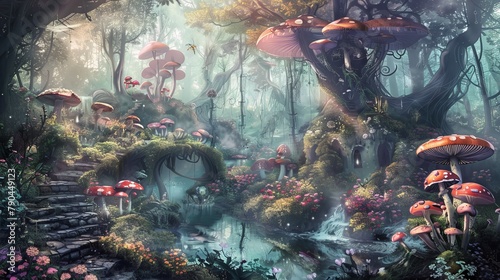 A fantastical illustration depicting a Wonderland flooded with tears.