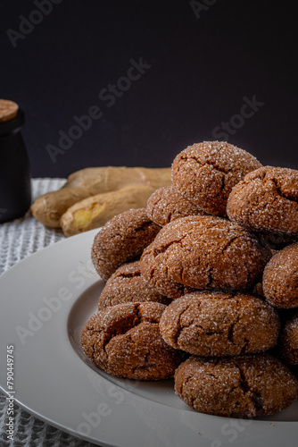 A group of Warm Homemade Gingersnap Cookies