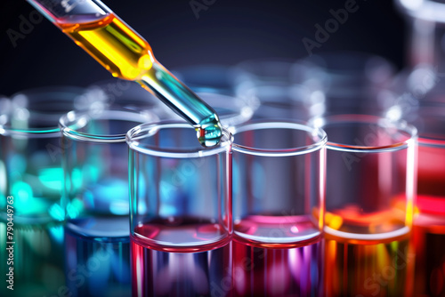 Colorful test tubes in scientific research lab, experimentation and discovery
