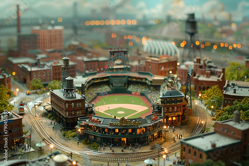 Miniature scenery of city baseball field photo