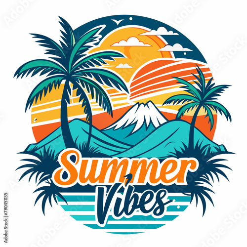 summer vibes Vector Illustration,summer time T Shirt,summer retro vintage style sunset palm tree,summer vibes Typography T Shirt Quotes Vector Bundle,Cut File Cricut,Silhouette,calligraphy,png