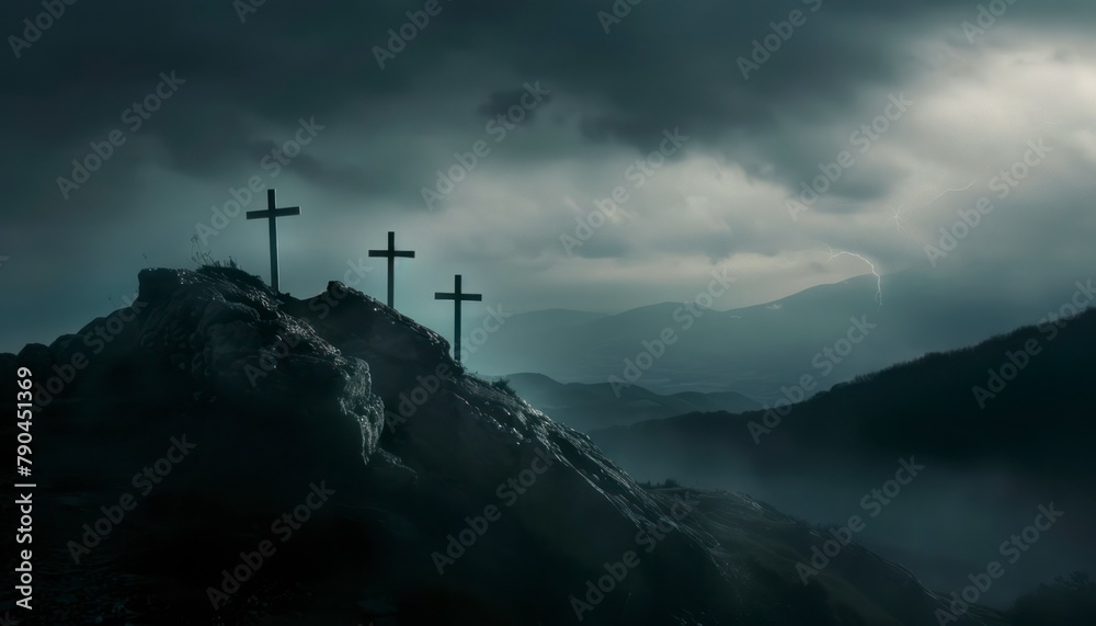 The Christian themed on a background with dramatic at dawn, with a beautiful sea of clouds, dark clouds and sky and sunbeams The Christian themed on a background with dramatic at dawn, with a beautiful sea of clouds, dark clouds and sky and sunbeams