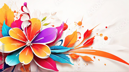Abstract floral with leaves and tropical flowers white background
