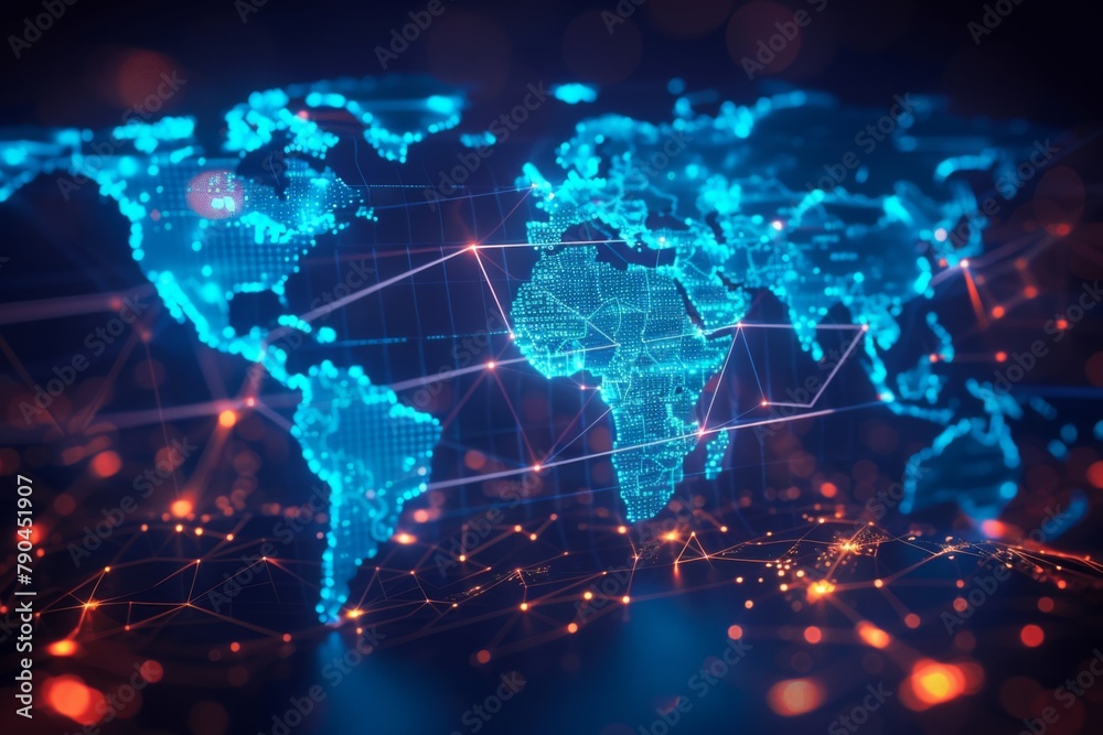 Obraz premium Digital map of world network created with generative ai