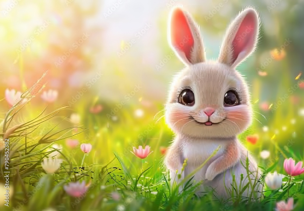 Obraz premium Cute bunnies: adorable bunny art featuring chubby cheeks, expressive eyes. Easter-themed content