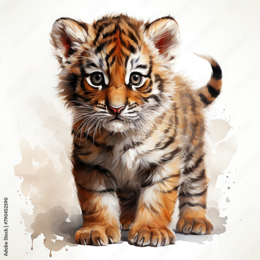 Watercolor Caspian tiger, clipart Illustration, Generative Ai Watercolor Caspian tiger, clipart Illustration, Generative Ai