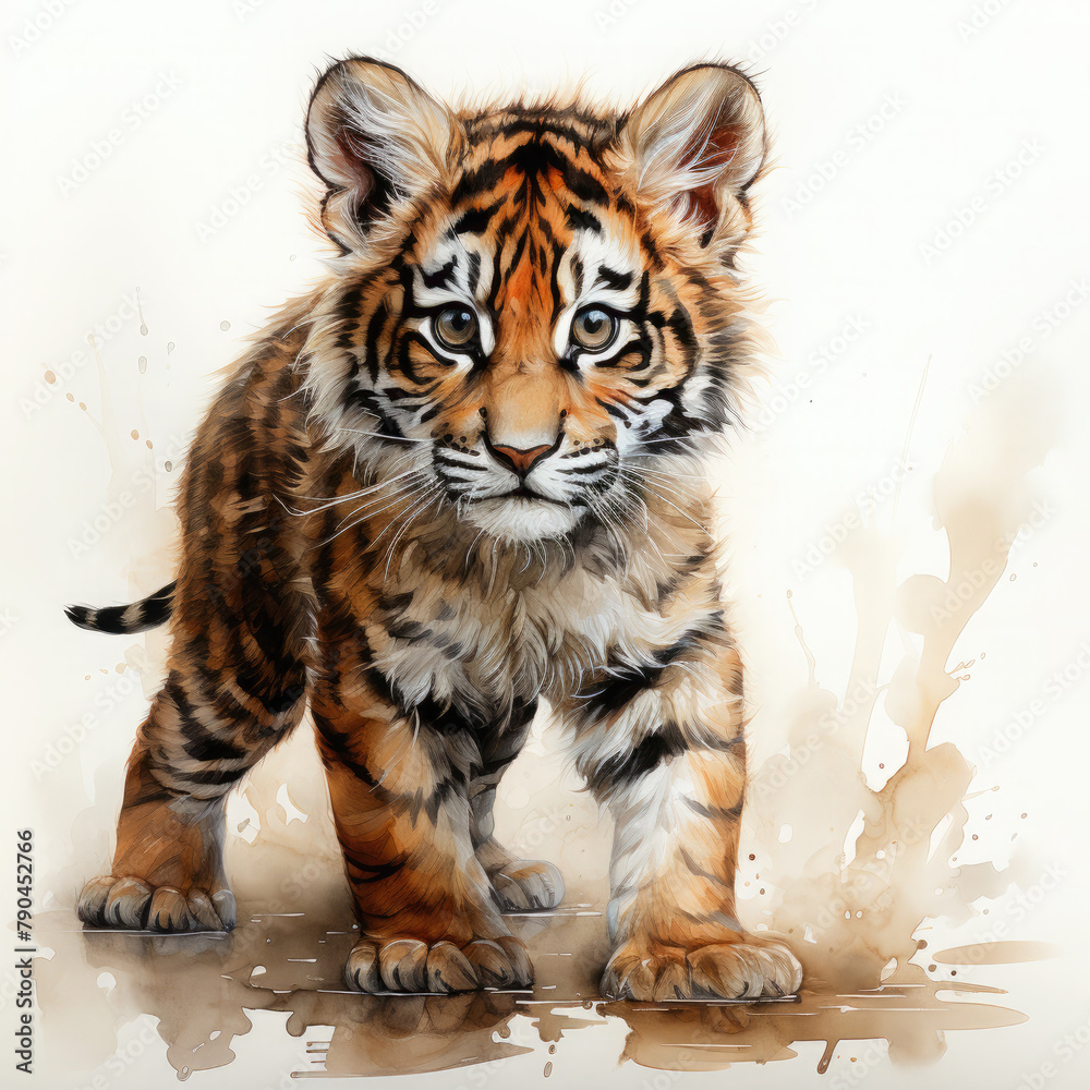 Obraz premium Watercolor Caspian tiger, clipart Illustration, Generative Ai