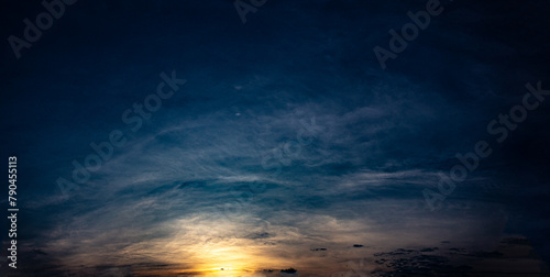 Sunset sky with cloud in twilight time. Natural background and texture.