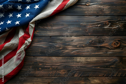 American flag on vintage wooden planks background, heritage and tradition, country charm and spirit of independence, authentic style for Independence Day, for rustic interior decor, menu, fabric print