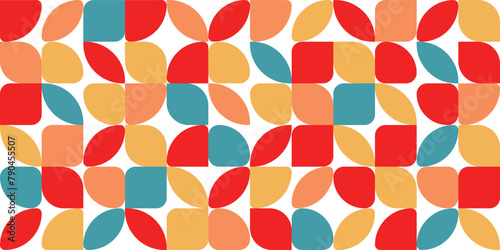 Seamless vector geometric color pattern background, retro color background.