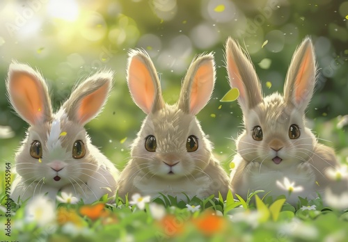 Cute bunnies: adorable bunny art featuring chubby cheeks, expressive eyes. Easter-themed content