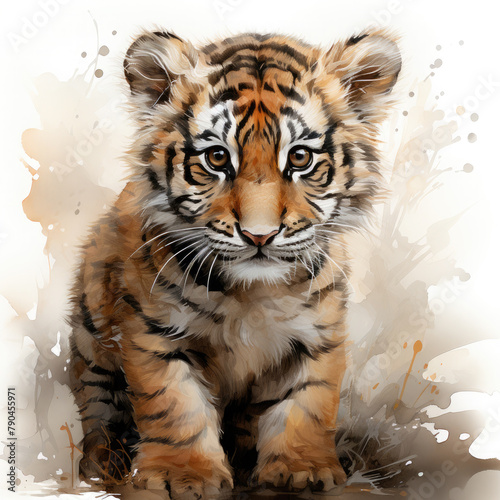 Watercolor Caspian tiger  clipart Illustration  Generative Ai