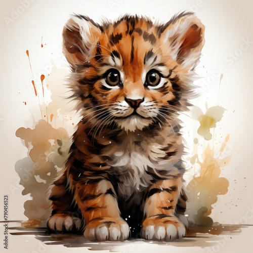 Watercolor Caspian tiger  clipart Illustration  Generative Ai