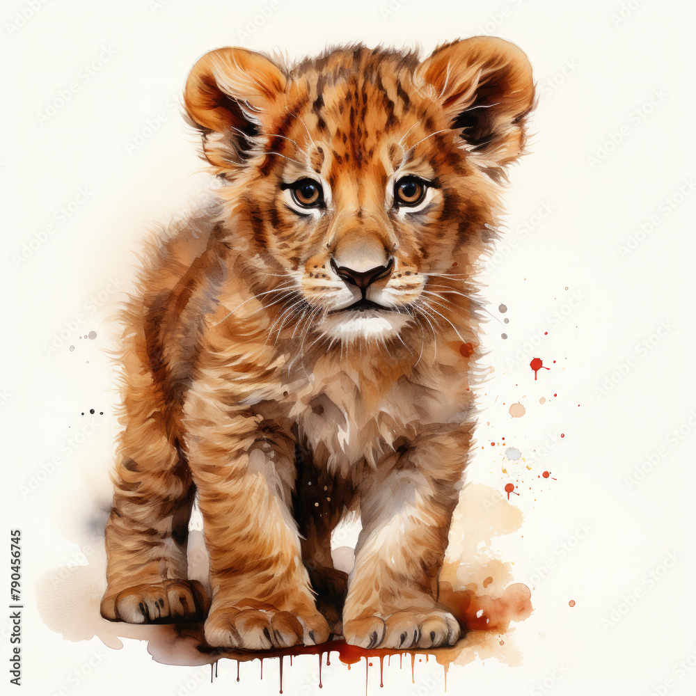 Obraz premium Watercolor Central African Lion , clipart Illustration, Generative Ai