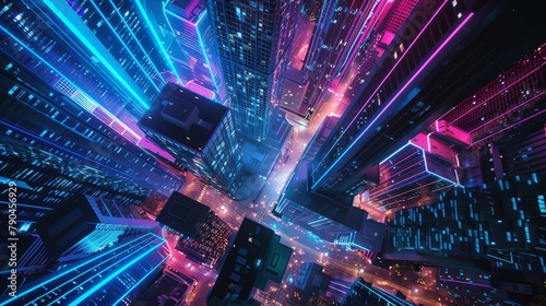 Futuristic cityscape at night with neon lights Abstract background