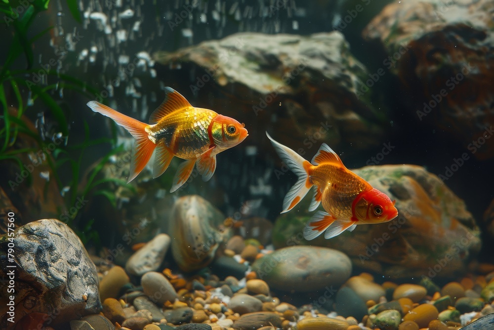 Goldfish magic. Magical moments in aquatic realm Goldfish magic. Magical moments in aquatic realm