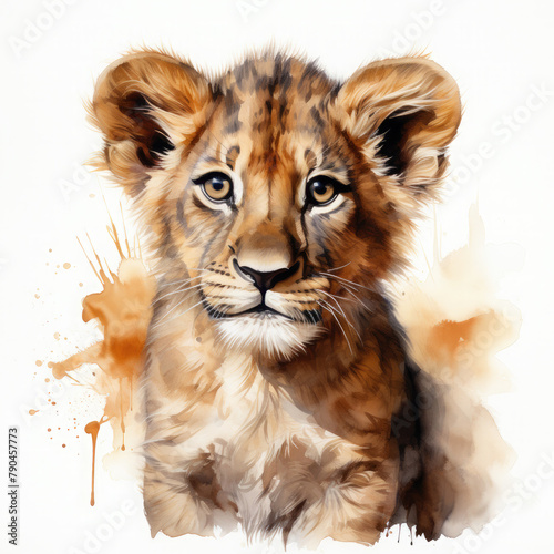 Watercolor Central African Lion , clipart Illustration, Generative Ai