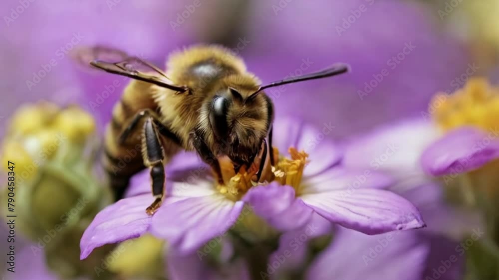 Sunlit honey bee gracefully perches on a lavender blossom, warm golden background. bee perched on a flower organic honey farm created with generative ai Sunlit honey bee gracefully perches on a lavender blossom, warm golden background. bee perched on a flower organic honey farm created with generative ai