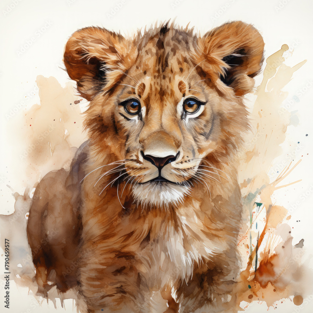 Fototapeta premium Watercolor Central African Lion , clipart Illustration, Generative Ai