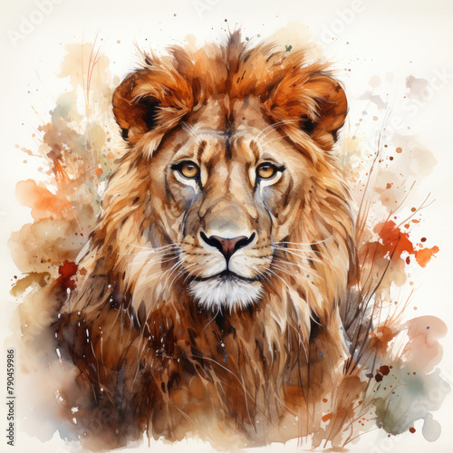 Watercolor Central African Lion , clipart Illustration, Generative Ai © SantoshArt