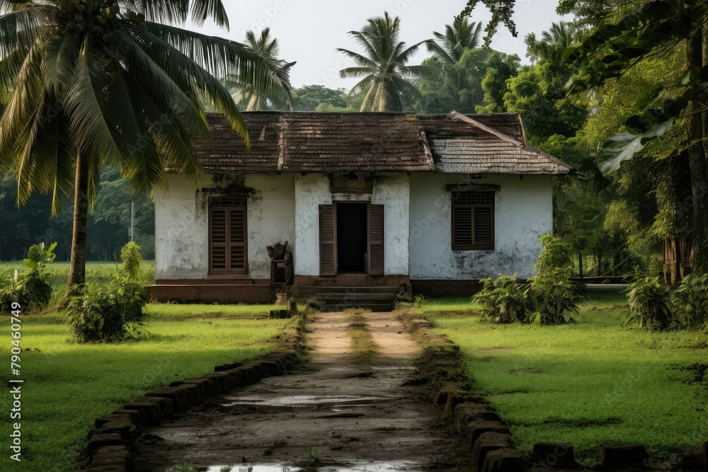 A traditional white house stands prominently on a vast, green field in a rural setting. Generative AI A traditional white house stands prominently on a vast, green field in a rural setting. Generative AI