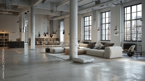 Spacious industrial loft with chic modern decor