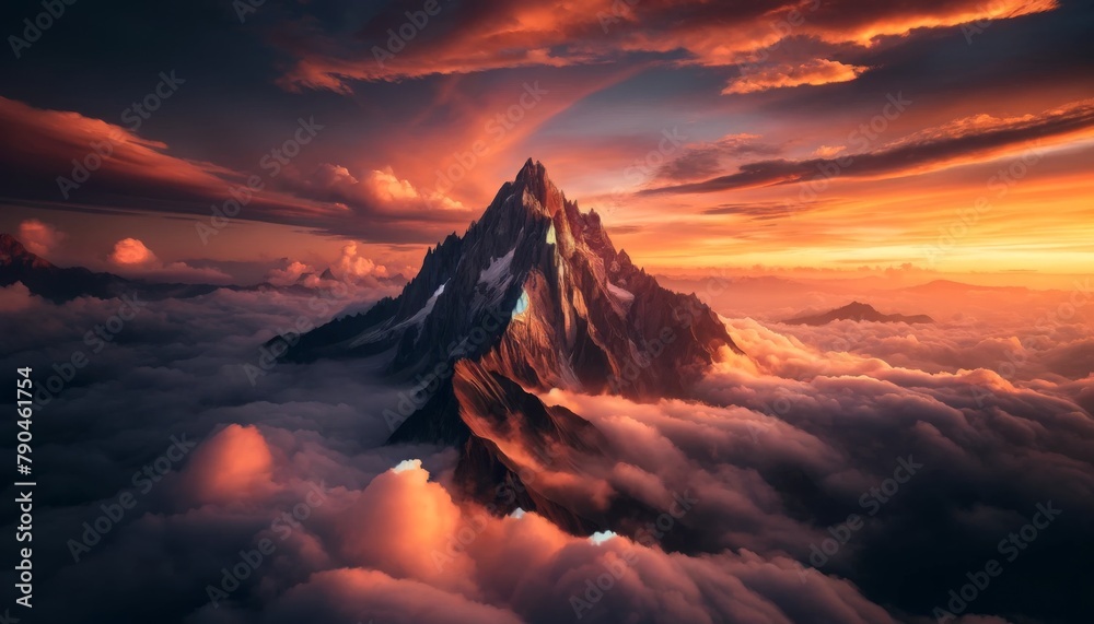 Fototapeta premium Majestic Mountain Summit Above the Clouds at Sunset