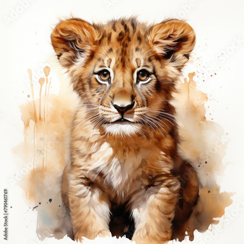 Watercolor Central African Lion , clipart Illustration, Generative Ai © SantoshArt