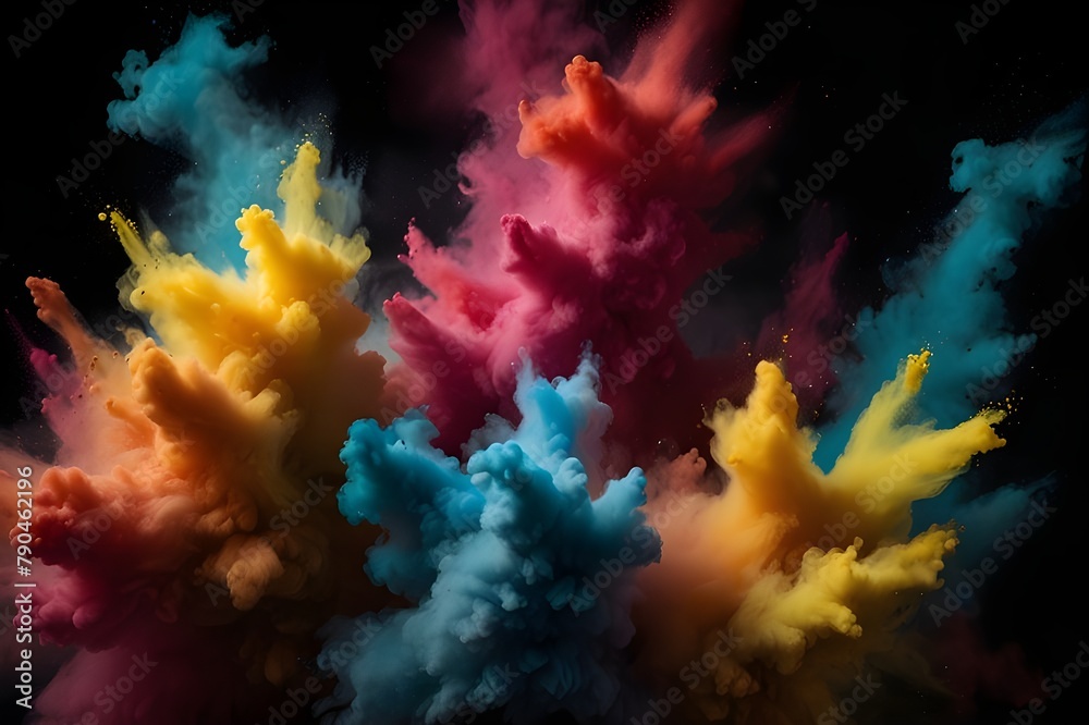 Explosion of colored powder on black background Generator AI 