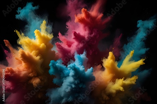 Explosion of colored powder on black background Generator AI 