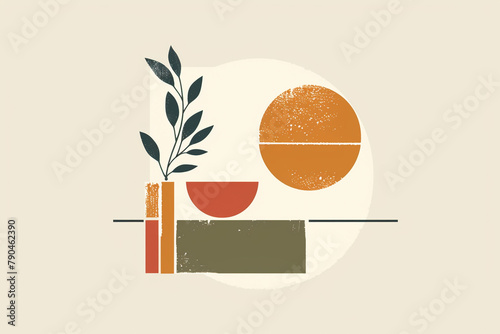 A minimalistic vector logo, simple shapes and lines ,modern, artistic, 5 colours --ar 3:2 --style raw --stylize 50