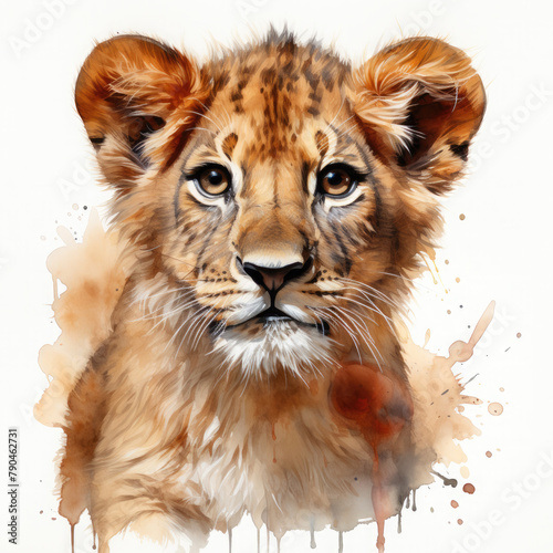 Watercolor East African or Masai Lion, clipart Illustration, Generative Ai