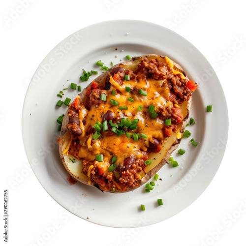 Baked Potato with Chili and Cheese Isolated on a Transparent Background 
