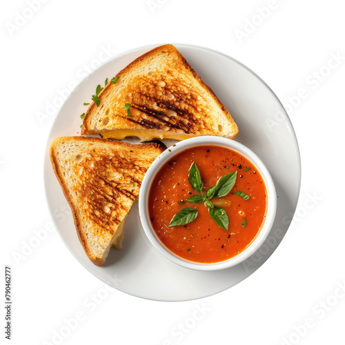 Delicious Plate of Grilled Cheese Sandwich and Tomato Soup Isolated on a Transparent Background 