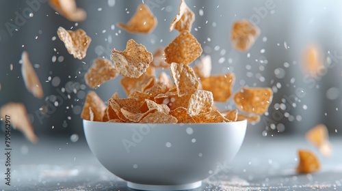 Dynamic cereal splash from a white bowl for a delicious and nutritious breakfast