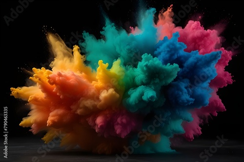 Explosion of colored powder on black background Generator AI 