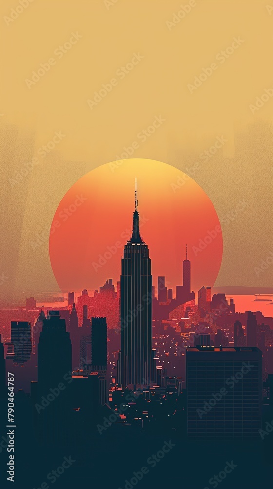Minimalist poster design, New York City skyline at sunrise